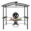 EAGLE PEAK 8x5 ft Grill Gazebo, Steel Frame Outdoor BBQ Cover, Double-Tier Polycarbonate Barbecue Canopy with Shelves