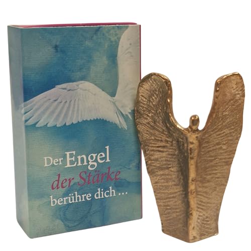 Herzmensch Small Angel of Strength Solid Golden Bronze Figure 7 cm as Courage, Comfort and Motivational Gift for Men and Women