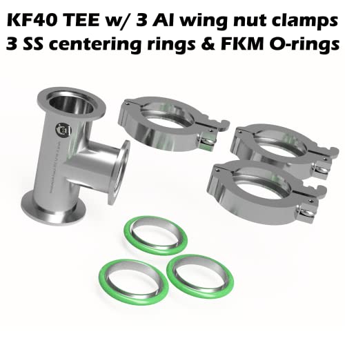 Image of bmotiontech superior grade ISO-KF NW40 KF40 Flange Tee Fitting with 3 sets of Aluminum wing nut clamps & O-rings (KF40 Equal TEE w / 3 clamps)