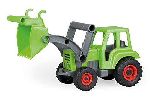 Lena 04213 EcoActives Traktor mit Frontlader, Nutzfahrzeug ca. 35 cm, robuster grüner Trecker mit Schaufel, natürlicher Holzgeruch durch ökologischen Holzanteil, Spielfahrzeug für Kinder ab 2 Jahre
