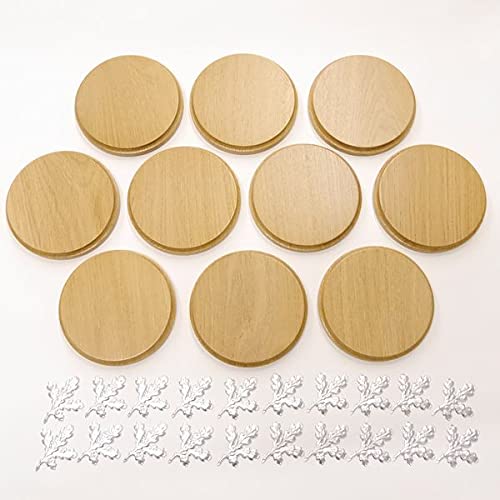 10 placas de cuña redondas de roble claro AF de 13 cm, tabla de cuña, tabla de especias, placa de trofeo, con 20 hojas de aluminio de roble, portada