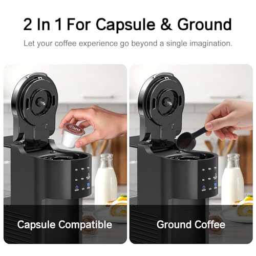 Kndko Single Serve Coffee Maker for Capsule and Ground Coffee, 6 to 14oz Brew Sizes, 40oz Removable Reservoir, Fast Brew, Compact Design, Travel Mug Friendly, Black - Image 5