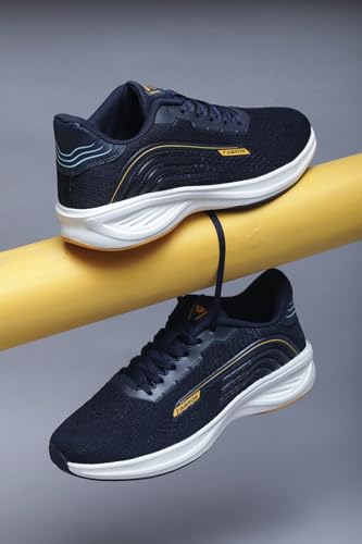 Image of ABROS Fazer-On Running Sports Shoes Breathable Upper Mesh with Eva Sole Memory Foam Insole Casual Walking & Gym Shoes for Mens (Navy /Mustard 7)