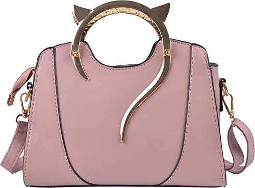 QZUnique Bolsa de ombro feminina fofa com alça superior para adolescentes e meninas bolsa tiracolo de couro sintético gótica, C - rosa gato sólido, One Size