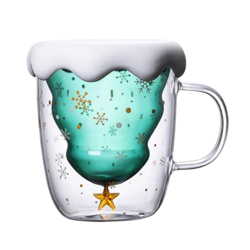 XIAOMAOMAO Noël Tasse Double Paroi Verres,Tasses Mignonn,Noël Tasse Personnalisée Esthétique Amis Tasse,Doux Tasses thé Verres Verre à café, Joyeux Cadeaux de Pour Filles Hommes