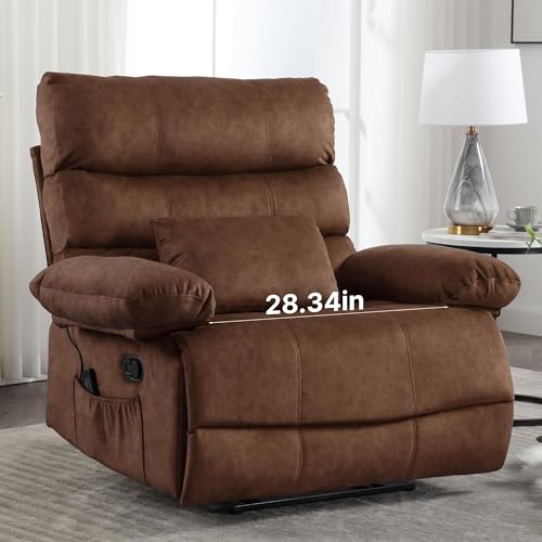HOMYEDAMIC Oversized Recliner Chair 350lb with Hidable Cup Holders, Extra Wide Large Big Recliner Chair with Lumbar Support Pillow Nursery Chair Living Room (Manual, BROWN-6002-1)