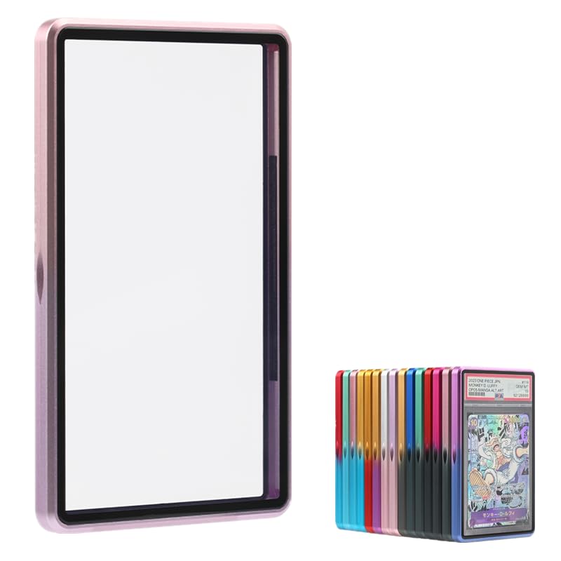 Gradient Color for 35pt PSA & CGC Premium Graded Magnetic Trading Card Protector,One Touch Card Holder UV Protection Slab Bumper Guard,Scratch Resistant Aluminum Frame Card Storage (Pink+Purple)