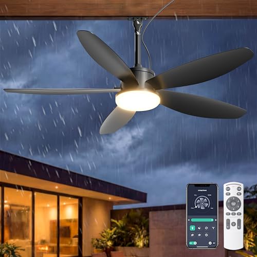 Phylluz 48 Plug in Outdoor Ceiling Fan with Lights for Gazebo Black