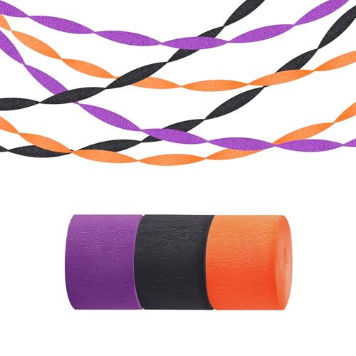 Halloween Streamers Party Decorations Orange Black Purple Crepe Paper Streamers for Halloween Party Decorations Horror Party Backdrop Birthday Party Supplies 246ft