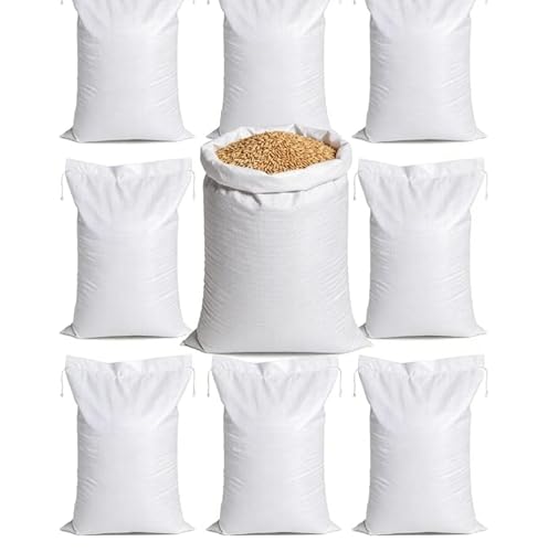 10 Stück PP-Gewebesäcke 65 x 110 cm, Weiße Polypropylen-Säcke, Wiederverwendbarer Transportsack & Lagersack für Getreide Futtermittel Kohle Gartenabfälle und Bauschutt