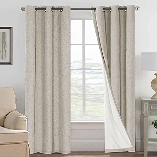 Image of H.VERSAILTEX Primitive Linen Curtains 100% Blackout Curtain Drapes Burlap Fabric Curtains with White Thermal Insulated Liner, Grommet Top Curtains Living Room /Bedroom (2 Panels, 42 x 84 Inch, Stone)