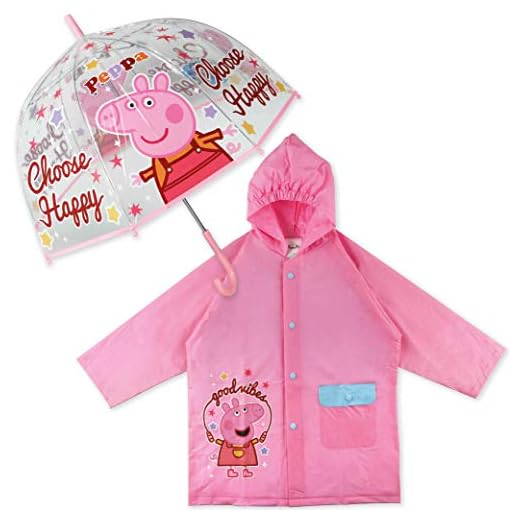 Paraguas Transparente Infantil y Chubasquero Pack Peppa Pig – Paraguas Infantil Burbuja y Chubasquero Niña Impermeable con Capucha | Paraguas Transparente e Impermeable para Vuelta al Cole