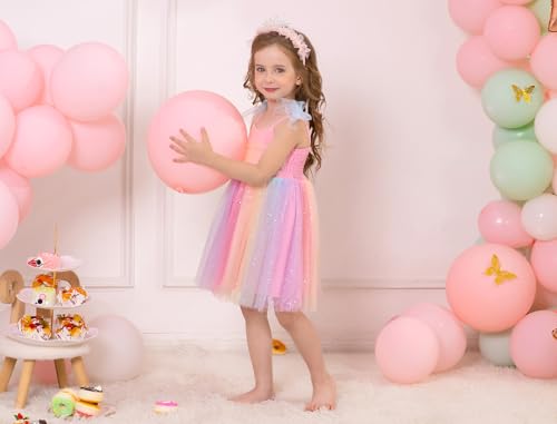 ODASDO Baby Girls Birthday Party Dress Toddler Kids Bowknot Spaghetti Straps Tulle Tutu Princess Dress Pageant Holiday4