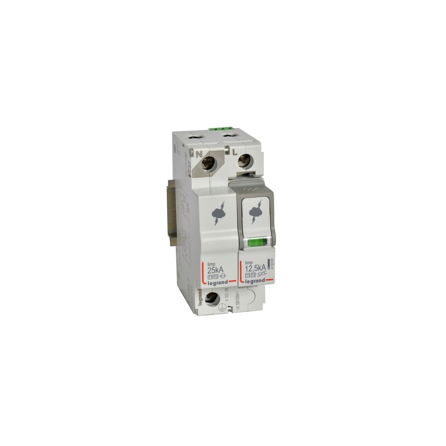 Parafoudre protection tableau principal T1 + T2 Iimp 12,​5kA/​pôle - 1P+​N - 2 modules