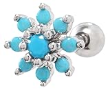 [From da Phactory] フロム ダ ファクトリー フェイク ターコイズ フラワー ストレートバーベル ステンレス 軟骨ピアス ボディピアス 1個(14G,シルバー)