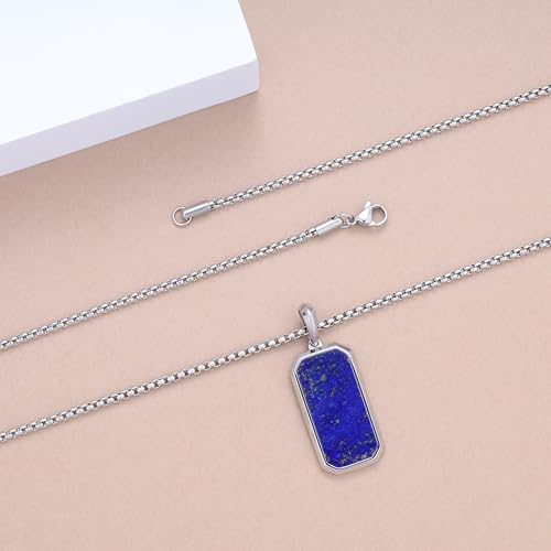 GAVU Collier Plaque Militaire Homme, Pendentif Lapis Lazuli, Collier Homme Acier Inoxydable, 55cm – vue 4