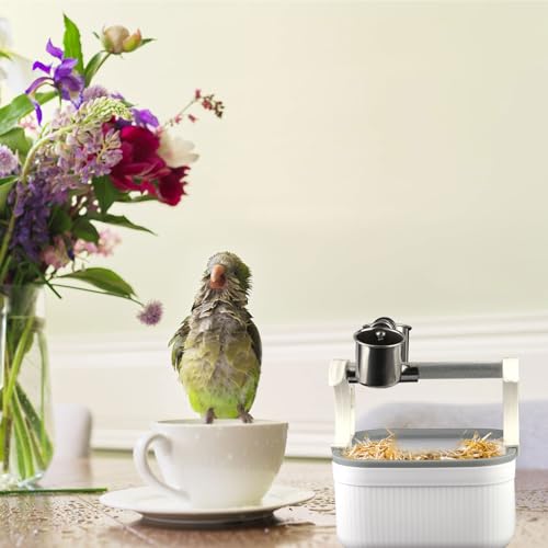 Image of Desktop Bird Stand, 6.3x6.3x3.35 Inch Portable Parrot Perches with Stainless Steel Food Cup Tabletop Play Training Rest Toilet Stand for Birds Parrots Parakeets Budgies Finches