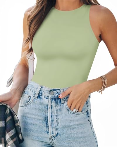 Image of MANGOPOP Women's Tank Top Bodysuit Crew Neck Sleeveless Racerback Halter Ribbed Body Suits Sexy Summer Going Out Tops