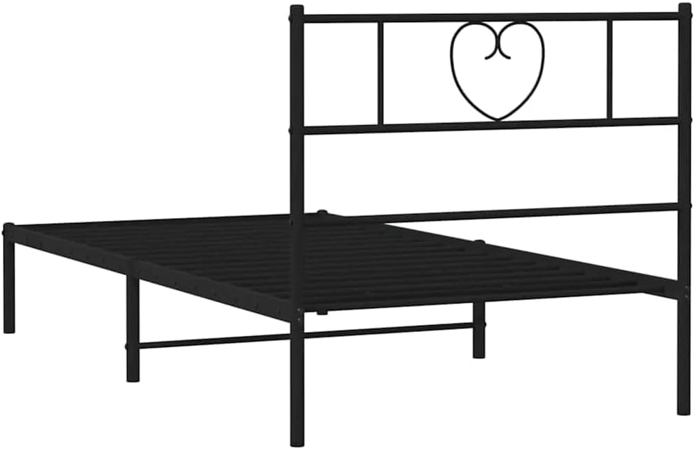 vidaXL Twin Metal Bed Frame with Headboard and Stable Slats, Under Bed Storage Space, Sturdy Steel Construction and Easy Assembly, Minimalist Style, Black, 12'' High, Without Mattress