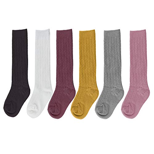 Bestjybt Baby Girls Boys Knee High Socks Toddler Cable Knit Cotton Stockings, 6 Pairs (3-5 Years, Assorted)