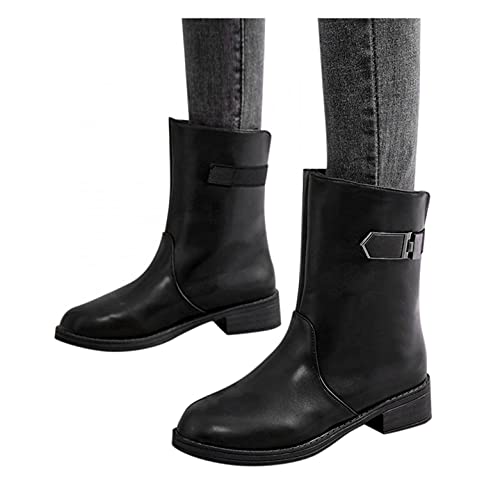 WEIBM Zapatos de mujer de moda Botas cortas con cuñas Brock de colorblock de suela gruesa(Negro,36) Cover