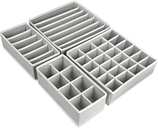 MINGLITAI 4-Pieces Drawer Organisers, Fabric Wardrobe Organiser, Foldable Underwear Storage Box to Save You Time and Space, Bra Organiser For Shirts, Ties, Socks, Bras, Underwear (Gray)