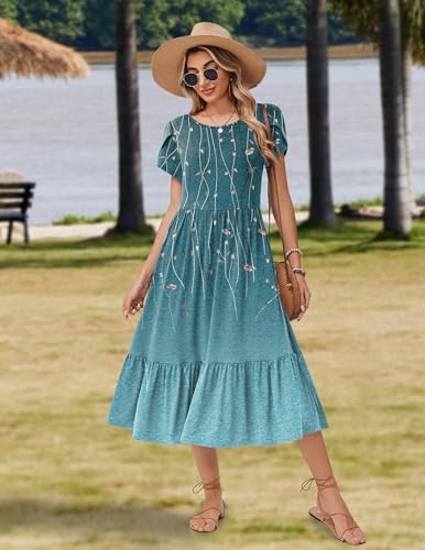 Image of Zeagoo Women Summer Midi A Line Dress Short Sleeve Casual Flowy Tiered Beach Long Sundress with Pockets 2026 Vacation Travel