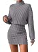 Saodimallsu Damen Strickkleider Minikleid Langarm Rollkragen Kleid Grau M