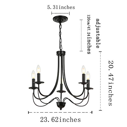 Riomasee Black Farmhouse Chandelier Rustic French Country Chandelier 5-Light Metal Candle Chandelier Light Fixture For Dining,Living Room,Foyer,Bedroom,Kitchen Island 23.6 Inches #TOP1