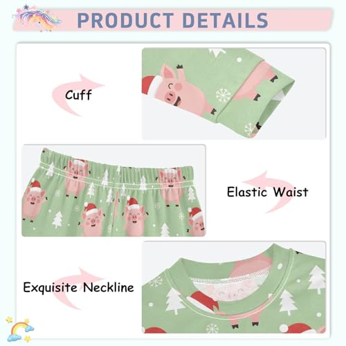 Pajama Sets Long Sleeve Christmas Pigs on Green Soft Comfy Sleepwear 2 Piece PJS 3-8T4