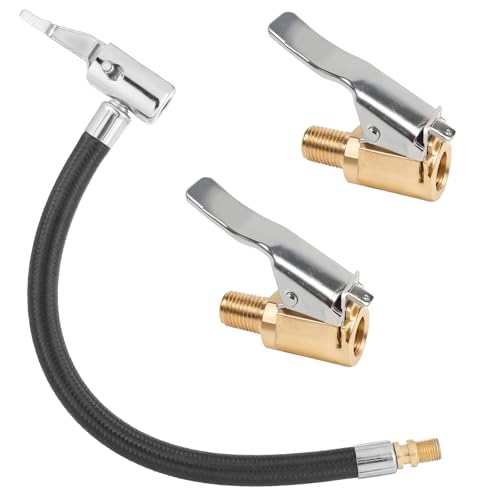 Image of Tire Inflator Hose Adapter, 3 Pcs Metal Air Hose Adapter for Twist On Convert to Lock On Connection Locking Tire Air Chuck No Air Leakage Tire Inflating Hose for Tire Pump Connect Air Compressor