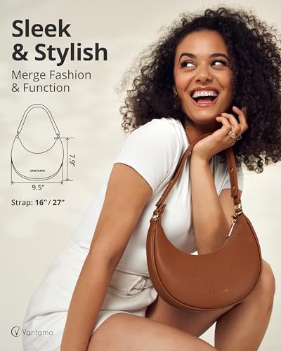 Image of Vantamo Crescent Bags For Women with RFID Protection, Half Moon Clutch Purses for Women with Anti-Theft Clip for Extra Safety