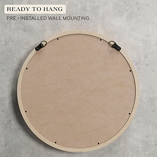 Modern Market 24" Round Decorative Wood Farmhouse, Rustic Wall Mirror, Bedroom Mirrors For Wall Decor, Hanging Mirror For Living Room, Bathroom Vanity Mirror, Brown #TOP5