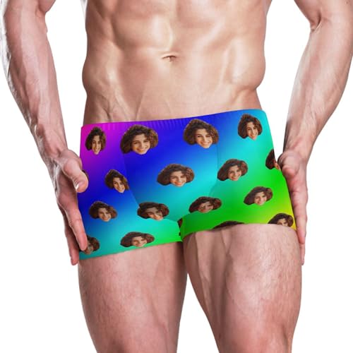 Custom Face Black Funny Mens Swim Trunk Swimwear Bathing Suit Swim Brief Square Leg Board Short S2