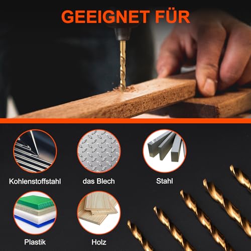 Bohrer Edelstahl, COMOWARE 100 tlg. HSS Bohrer Set Metall Titanium-beschichtet in 14 Größen von 1mm bis 10mm für Holz, Metall, Kunststoff in Aufbewahrungskoffer, Edelstahl Bohrer Bohrmaschine Zubehör