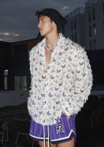 Mens See Through Lace Long Sleeve Mesh Floral Shirt Casual Button Down Shirts3