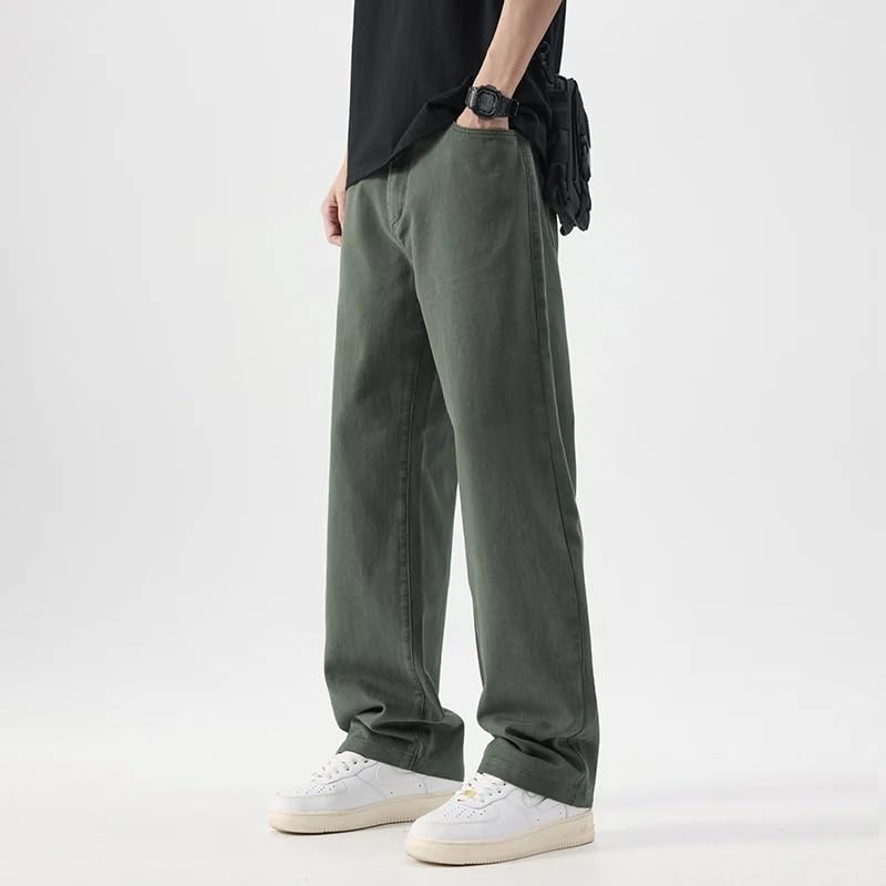 Men's Cotton Straight Casual Pants Solid Color Loose Flat Long Trousers 6