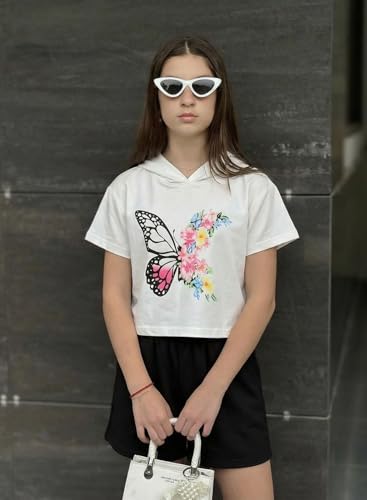 Image of Girls Summer Outfits Kids Hooded-Shirts and Elastic Waist Shorts Sets | short sleeve drop shoulder hooded shirt and shorts with two pockets tie dye leopard letter