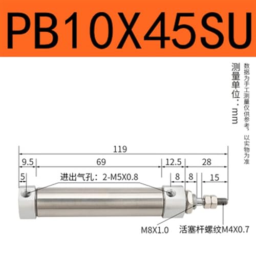 Vérin pneumatique PB 10x15SU compact pour résoudre le manque d'espace - 3