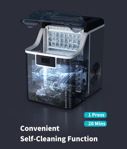 ecozy Countertop Ice Makers, 45lbs Per Day, 24 Cubes Ready in 13 Mins, Stainless Steel Housing, Auto Self-Cleaning Ice Maker with Ice Bags and Ice Scoop for Kitchen Office Bar Party - Thumbnail 5
