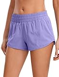 CRZ YOGA Low Waisted Running Shorts for Women 2.5' - Mesh Liner Quick Dry for Workout Sport Athletic with Zipper Pocket Dark Lavender Purple Medium