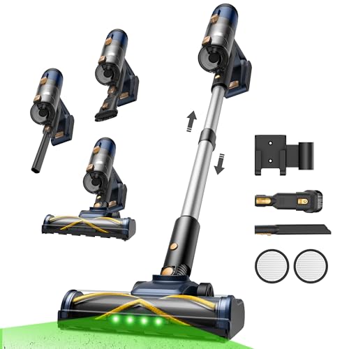 Vexilar Staubsauger Kabellos mit Display/Anti-Tangle-Bürste, 50000Pa/450W/60Min Stabstaubsauger für Hartböden Teppiche Tierhaare