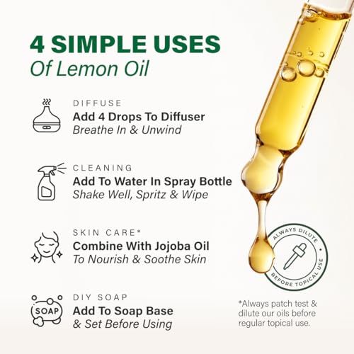 Image of 100% Pure Lemon Oil - 4 Fl Oz Lemon Essential Oil for Hair, Skin, Diffuser, Aromatherapy & DIY Soap Making Scent