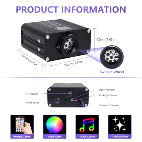 Image of 16W Car Home Starlight Headliner Kit, Twinkle & Sound Activate RGBW Fiber Optic Lights with APP & Remote Control, Star Lights for Ceiling Decoration, 550 pcs 9.8ft