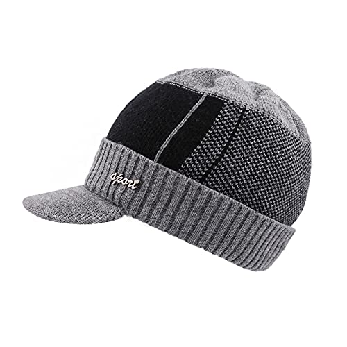 SEYUFN Casquettes Homme d'hiver Écharpe Ensemble Tricoté Polaire Bonnets Élastique Ski Neige Chapeau Garçon Écharpes Chaud de Cou pour Activité en Plain Air(A#Double Couche-Chapeau Gris)