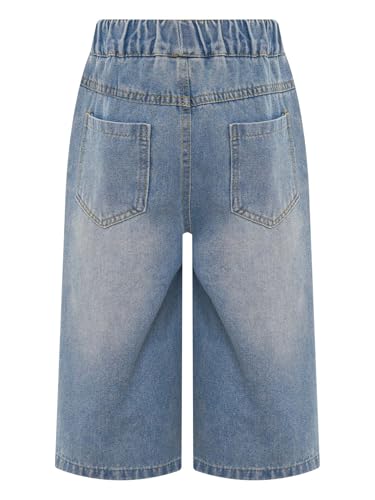 easyforever Kids Girls Denim Cropped Pants Elastic Waist Straight Wide Leg Capri Trousers Loose Jeans Size 5-15 Years4