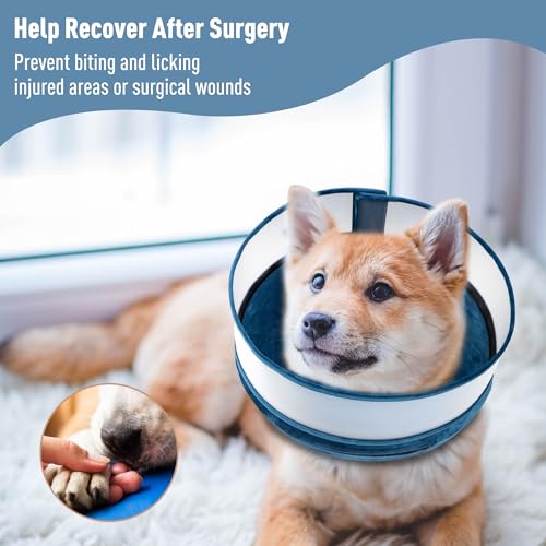 Image of Inflatable Dog Cone, Soft Dog Cone Collar After Surgery for Alternative with Enhanced Anti-Licking Guard Shield Adjustable Detachable Cone Collar, Elizabethan Collar (XL, Blue)