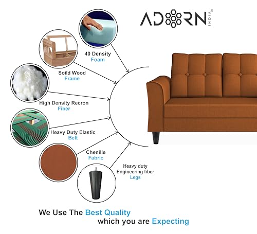 Image of Adorn India Maddox Tufted L Shape 6 Seater Sofa Set RHS (Rust) (3 Year Warranty)