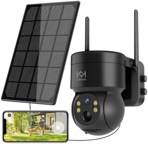 KEPEAK Solar Security Camera Wireless Outdoor, Battery Powered Cameras for Home Surveillance, PIR Detection, Color Night Vision, 2 Way Talk, 360° View, 2.4G WiFi Connection