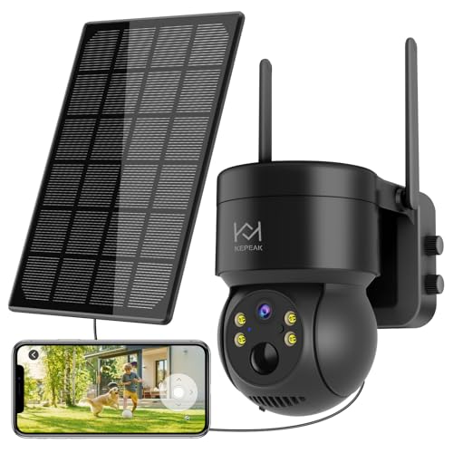 KEPEAK Solar Security Camera Wireless Outdoor, Battery Powered Cameras for Home Surveillance, PIR Detection, Color Night Vision, 2 Way Talk, 360° View, 2.4G WiFi Connection